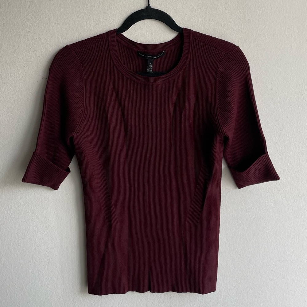 White House Black Market Maroon Quarter Length Sleeve Sweater